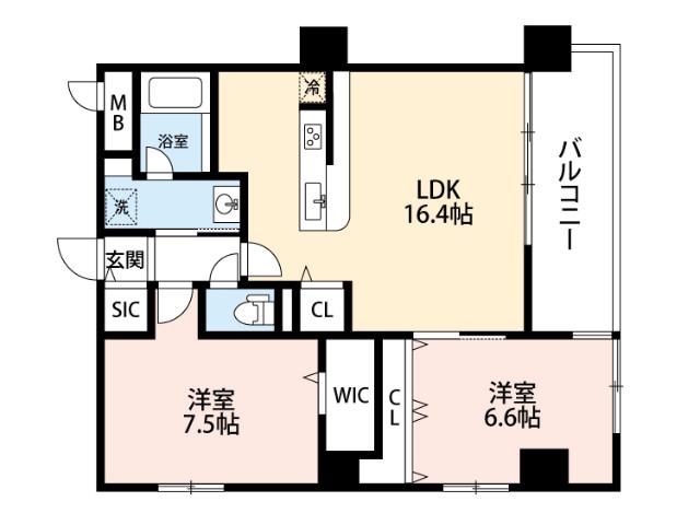 中条プレイス(2LDK/4階)の間取り写真