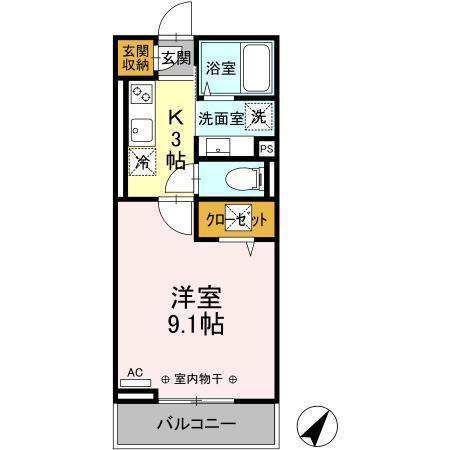 プランタン(1K/2階)の間取り写真