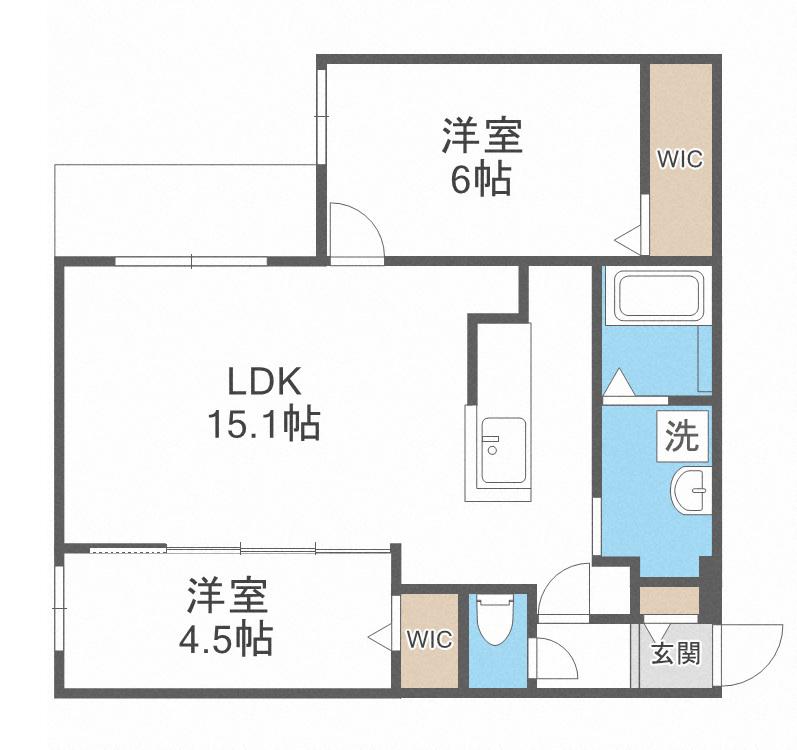 ブランシャール宮の沢ウエスト(2LDK/3階)の間取り写真
