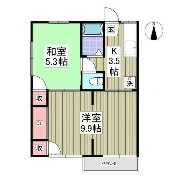 コーポたちばなB(2K/2階)の間取り写真