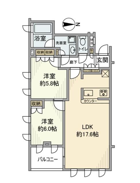 D′クラディアイヴァン高輪(2LDK/2階)の間取り写真