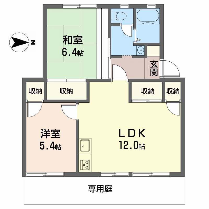 フレグランス粟津A棟(2LDK/1階)の間取り写真