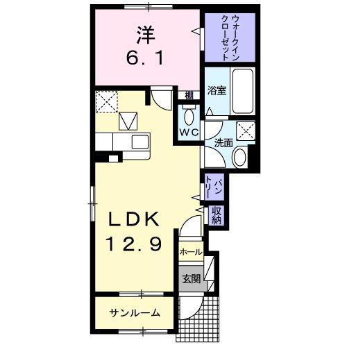 マカニ オカ ハウオリー(1LDK/1階)の間取り写真