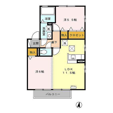 リビングタウン小笠原 B棟(2LDK/1階)の間取り写真
