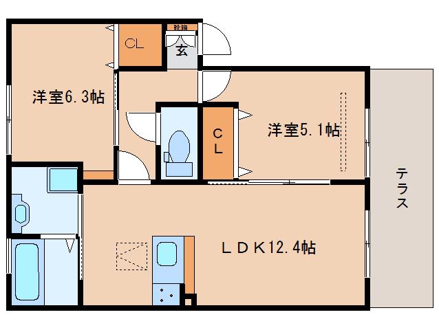 グリーンコートA(2LDK/1階)の間取り写真