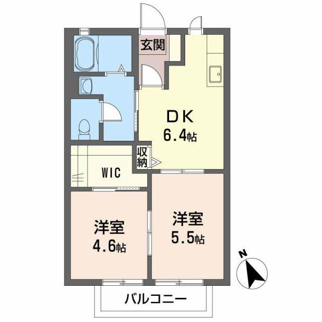 グランディアス壱番館(2DK/2階)の間取り写真