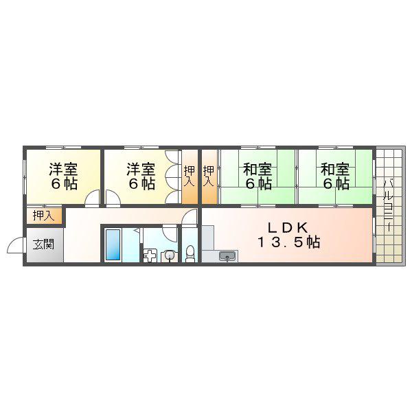 山本マンション(4LDK/1階)の間取り写真