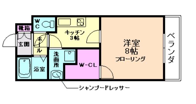 ヒルポート(1K/3階)の間取り写真