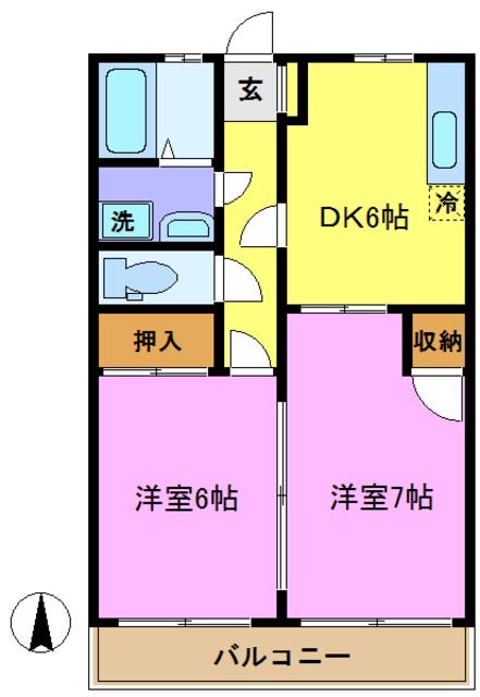 ハイツベルフォート(2DK/2階)の間取り写真