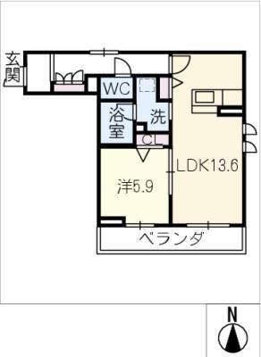 シャーメゾン 栄町(1LDK/2階)の間取り写真