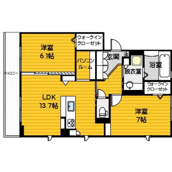 ベルジュ長尾 I(2SLDK/2階)の間取り写真