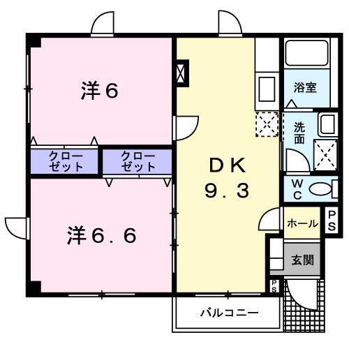 セルフィーユ(2DK/1階)の間取り写真