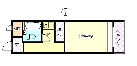 ヴィラたかまつ(1K/3階)の間取り写真