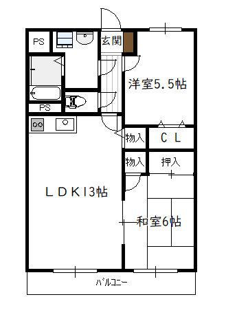 イル・パラッソSOSI(2LDK/2階)の間取り写真