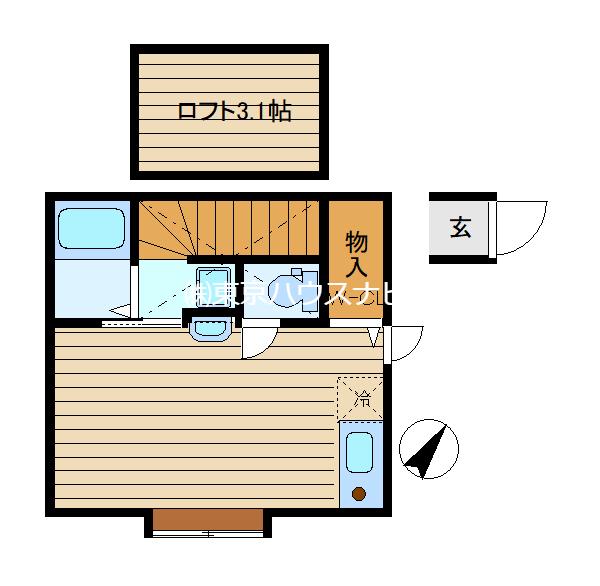山楽ハイツ(ワンルーム/2階)の間取り写真