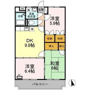 サンライズ駅部田(3DK/3階)の間取り写真