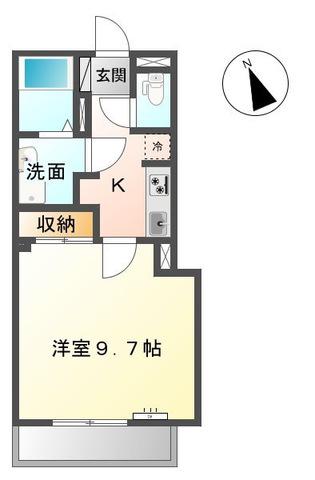 ヴィア和来II(1K/1階)の間取り写真