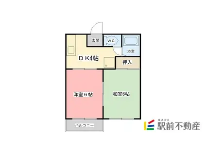 コーポ鶴澤A棟(2DK/2階)の間取り写真