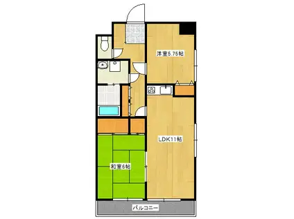 マンションミゾロク(2LDK/6階)の間取り写真