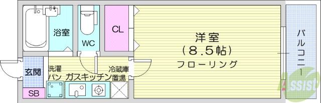 パークサイド(1K/3階)の間取り写真