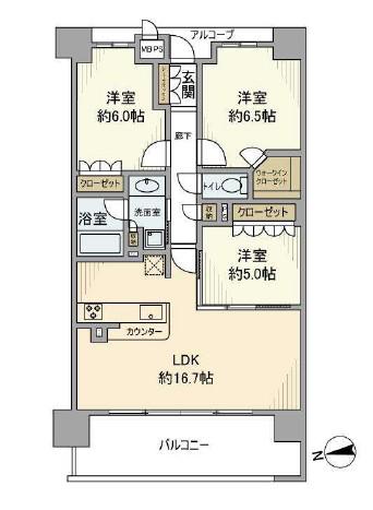 ワコーレ姫路呉服町(3LDK/12階)の間取り写真