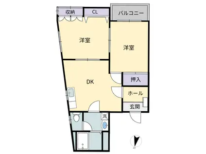 シャンブルロワイエ(2DK/2階)の間取り写真