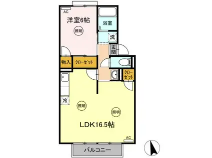 ウエストハイツ屋島C(1LDK/2階)の間取り写真