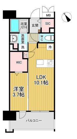 ラコント西鉄久留米(1LDK/9階)の間取り写真