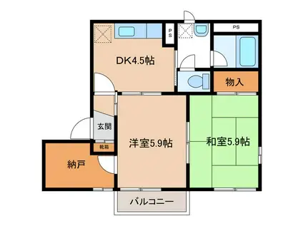 ディアス広畑 B(2SK/1階)の間取り写真