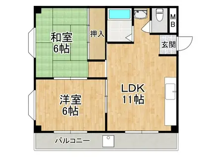 アパートメント初芝(2LDK/3階)の間取り写真