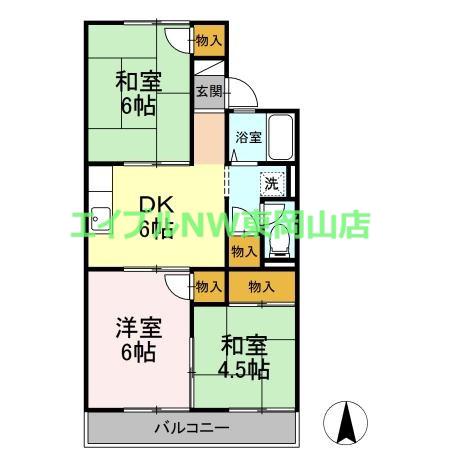 コーポラス雄町(2LDK/2階)の間取り写真