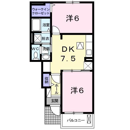 エム・ソレイユII(2DK/1階)の間取り写真