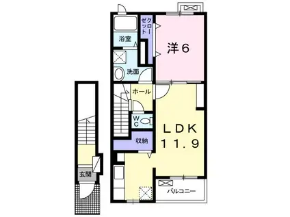 ヴェールボヌール(1LDK/2階)の間取り写真