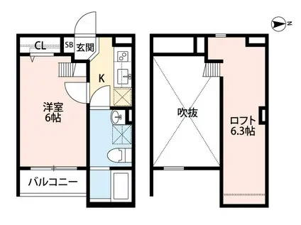 メゾンショコラE(1K/2階)の間取り写真