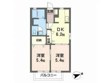 ハッピープレイスC(2DK/2階)の間取り写真