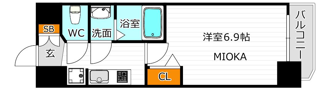 プレサンス天王寺ノースヴィアーレ(1K/8階)の間取り写真