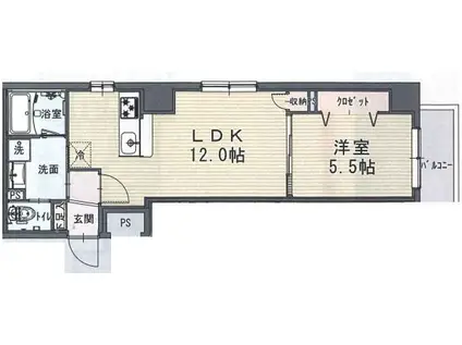 パウロニアバレーテイク12大口通(1LDK/2階)の間取り写真