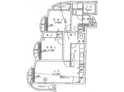 レジデンス竹の塚(2LDK/3階)の間取り写真