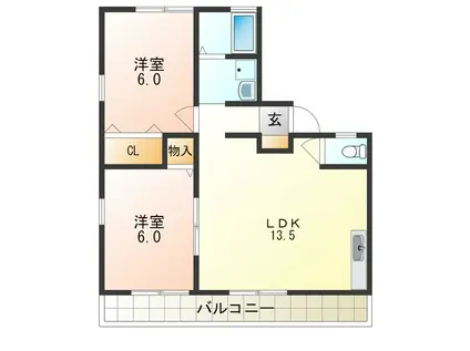 ウィンディア(2LDK/2階)の間取り写真