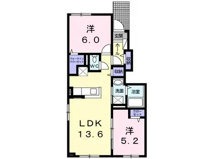 ルシヨンI(2LDK/1階)の間取り写真