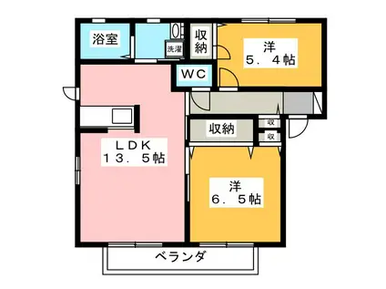 ヴィラガーデン A(2LDK/2階)の間取り写真