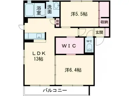 GREEN TERRACE レーブ(2LDK/2階)の間取り写真