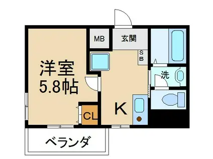 エルマーノヒル枚方(1K/6階)の間取り写真