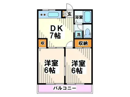 ペアシティハクバⅢ(2DK/1階)の間取り写真