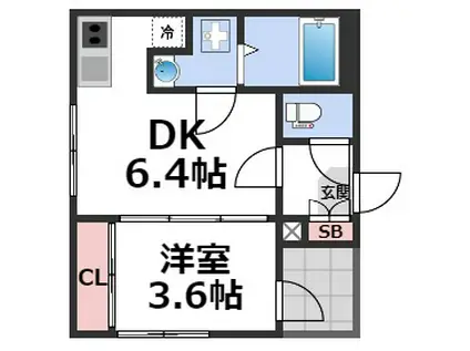 ハーモニーテラス大今里南II(1DK/2階)の間取り写真