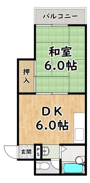 ハイム中島(1DK/4階)の間取り写真
