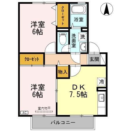 セジュールII C棟(2DK/2階)の間取り写真