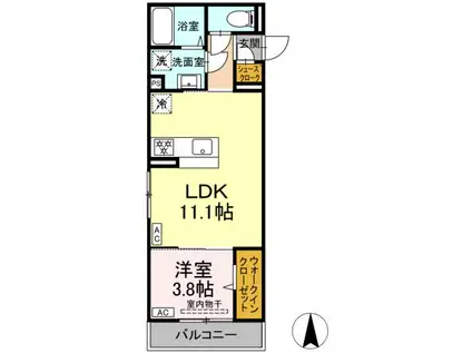 ディー パイナ 新吉田東(1LDK/3階)の間取り写真