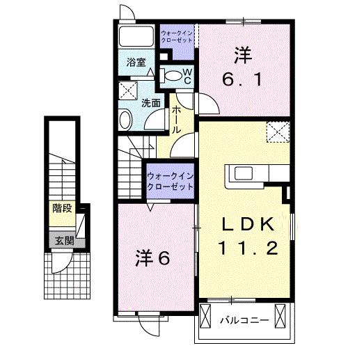 アンソレイユA(2LDK/2階)の間取り写真