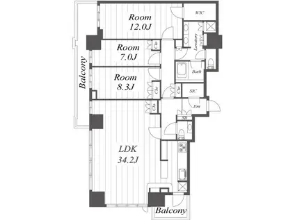 ブリリアタワー名古屋グランスイート(3LDK/26階)の間取り写真